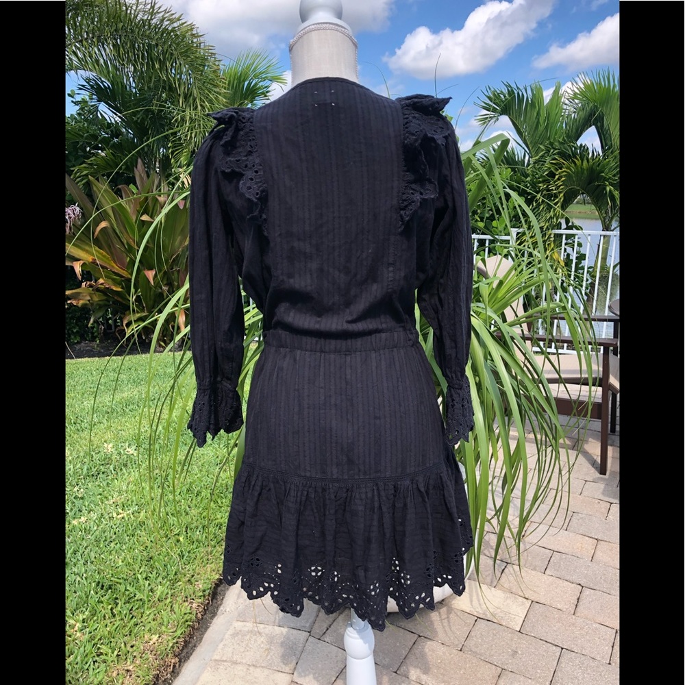 LA VIE REBECCA TAYLOR BLACK SATIN STRIPE DOBBY DRESS SIZE MEDIUM 💯 COTTON EUC - Picture 10 of 16